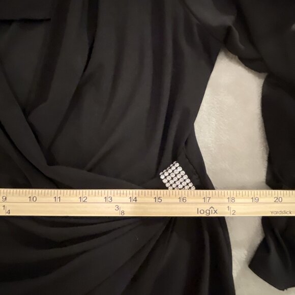 NWT Women Size 14W Flattering Knee Length Wraparound Dress Bell Sleeves Black - Picture 12 of 16